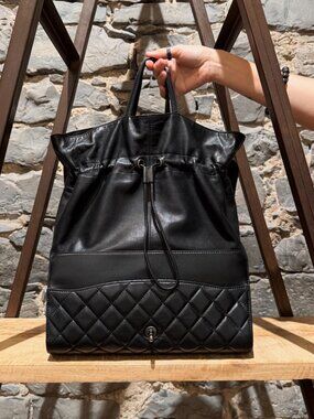 Chanel  2014 Runway Grocery Drawstring Convertible Lambskin Flap Bag